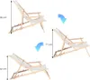 Collage showing a foldable deck chair in three different positions with dimensions indicated. Náhled obrázku produktu