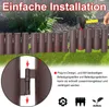 A close-up view of a brown plastic garden border fence with a detailed inset showing how the pieces connect. The background shows a garden setting with grass and plants. Produktbild-Vorschau