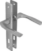 A silver door handle set with a rectangular escutcheon plate is shown against a white background. Anteprima dell’immagine prodotto