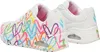 A pair of white Skechers sneakers with a colorful heart pattern. Anteprima dell’immagine prodotto