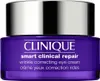 A close-up studio shot of a Clinique Smart Clinical Repair Wrinkle Correcting Eye Cream jar. Podgląd zdjęcia produktu