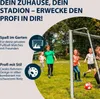 Children playing soccer in a backyard with a soccer goal. Produktbild-Vorschau