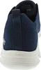 The back view of a navy blue Skechers women's running shoe with a white sole. Voir les images du produit