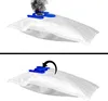 Two images showing a vacuum cleaner bag, with the top image depicting smoke coming out of the bag, and the bottom image showing a hand turning a blue closure mechanism. Produktbild-Vorschau