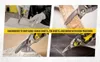 Collage of four images showing tin snips being used to cut various materials, with a yellow banner containing text. Anteprima dell’immagine prodotto