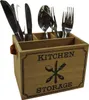 Vintage Retro Besteckkorb aus Holz mit Ledergriff Produktbild-Vorschau 4