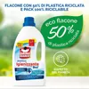 A bottle of Omino Bianco laundry additive is shown with marketing text and graphics highlighting its eco-friendly features. Produktbild-Vorschau