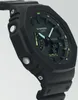 Close-up side view of a black Casio G-Shock watch with green accents on the dial. Produktbild-Vorschau