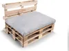 A pallet sofa with a light gray cushion and backrest, shown against a white background. Produktbild-Vorschau