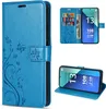 A collage of images showing a blue flip wallet case for a Xiaomi Redmi Note 13 4G phone, with different views and a close-up of the phone screen. Produktbild-Vorschau