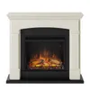 A white and black electric fireplace with a simulated fire. Produktbild-Vorschau