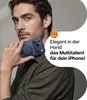 A man holding a blue iPhone case with a built-in stand. Anteprima dell’immagine prodotto