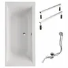 A white bathtub and its accessories are displayed against a white background. Produktbild-Vorschau