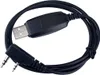 A black USB programming cable with two 3.5mm audio jacks, coiled on a white background. Produktbild-Vorschau