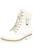A white lace-up boot with a faux fur lining and a buckle detail. Produktbild-Vorschau