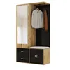 A modern hallway wardrobe with a mirror, hanging clothes, and storage compartments. Produktbild-Vorschau