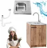 A collage of kitchen sink components, a cabinet, and a chef. Produktbild-Vorschau