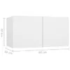 A white TV cabinet with dimensions indicated. Produktbild-Vorschau