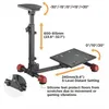 A diagram of an adjustable racing cockpit stand with dimensions and angle adjustments highlighted. Produktbild-Vorschau