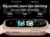 Close-up of a smartwatch with marketing text highlighting its features. Produktbild-Vorschau