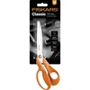 A pair of Fiskars Classic tailor scissors in orange and silver, presented in its retail packaging. Podgląd zdjęcia produktu
