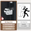 A split image showing a safety feature of a product on the left and a warning illustration on the right. Anteprima dell’immagine prodotto