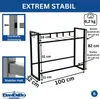 A diagram showing a metal storage rack with dimensions and feature callouts. Náhled obrázku produktu
