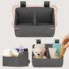 A collage of images showing a gray organizer with compartments, both empty and filled with baby items. Produktbild-Vorschau
