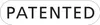 The image shows the word "PATENTED" in large, bold, black letters inside an oval shape with rounded ends. Voir les images du produit