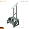 A metal staircase with a handrail, shown against a white background with some text and dimensions indicated. Produktbild-Vorschau
