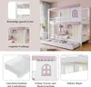 A collage of images showcasing a white and pink bunk bed with various features. Anteprima dell’immagine prodotto