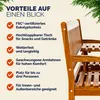 A close-up of a wooden garden bench with a list of its features presented in text on the left side. Anteprima dell’immagine prodotto