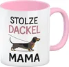 Stolze Dackel Mama Dackel an der Leine Kaffeebecher in rosa Produktbild-Vorschau 1