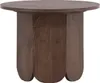 A round wooden coffee table with a unique, carved base. Produktbild-Vorschau