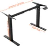 A black electric standing desk frame with dimensions indicated by orange lines and text. Podgląd zdjęcia produktu