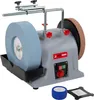A wet/dry sharpening machine with a large blue grinding wheel on the left and a smaller brown polishing wheel on the right. Anteprima dell’immagine prodotto