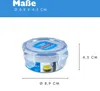 A round LocknLock food container with dimensions indicated by lines and text. Voir les images du produit