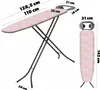 An ironing board is shown with dimensions and a separate folded ironing board. Produktbild-Vorschau