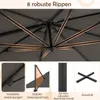 Close-up view of the internal structure of a patio umbrella, with smaller inset images showing details of its construction and base. Náhled obrázku produktu