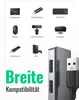 A collage of various USB devices and a USB hub, with text indicating broad compatibility. Produktbild-Vorschau