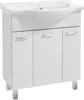 A white bathroom vanity with a sink and three doors, standing on chrome legs. Voir les images du produit