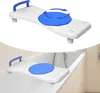 A bath board with a rotating seat, shown both in isolation and placed across a bathtub. Náhled obrázku produktu
