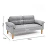 A light gray sofa with dimensions indicated by white lines and text. Produktbild-Vorschau