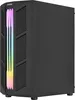 A black computer tower with RGB lighting on the front. Produktbild-Vorschau