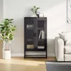 A black highboard is shown in a living room setting next to a sofa and a potted plant. Produktbild-Vorschau