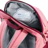 A close-up view of the inside of a pink backpack, showing a name tag. Produktbild-Vorschau