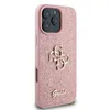 A pink glitter iPhone case with a gold Guess logo and text. Voir les images du produit
