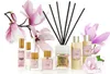 A collection of Acqua di Bolgheri fragrance products and diffuser reeds, surrounded by magnolia blossoms. Náhled obrázku produktu