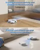 Two split images showing a robot vacuum cleaner in action in a home environment, highlighting its mapping and obstacle avoidance features. Anteprima dell’immagine prodotto