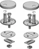 An exploded view diagram showing the components of a toilet seat mounting system. Produktbild-Vorschau